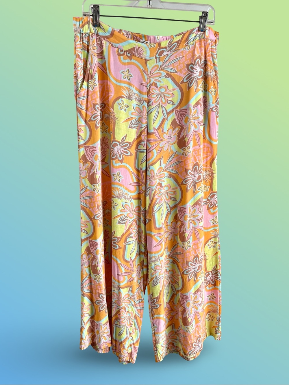 Roxy Midnight Avenue Wide Leg Tropical Floral Pants Pockets SzXL